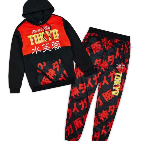 Reason Brand Kanji Tokyo Fleece All LOGO 2 Piece Track Set Tracksuit - Picture 1 of 14